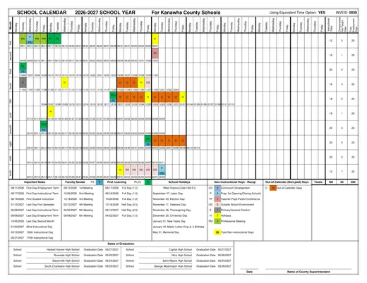 Kanawha County Schools 2026–2027 Academic Calendar
