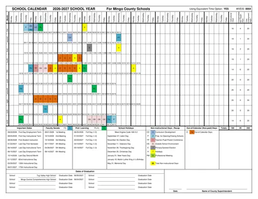 Mingo County Schools 2026–2027 Academic Calendar