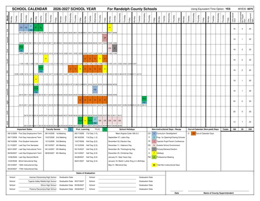 Randolph County Schools 2026–2027 Academic Calendar