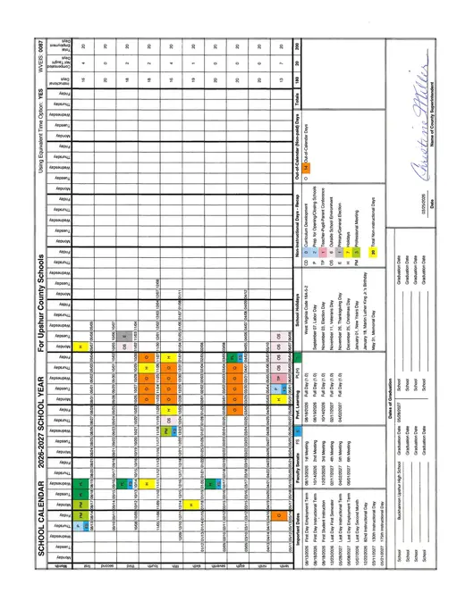 Upshur County Schools 2026–2027 Academic Calendar