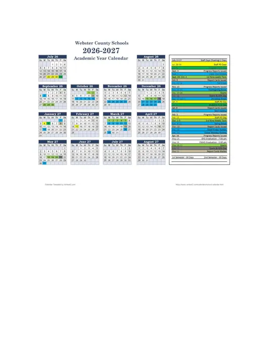 Webster County School District 2026–2027 Academic Calendar Page 3